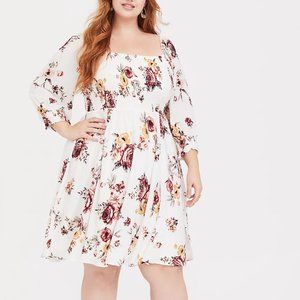 Torrid White Floral Smocked Skater Dress 3